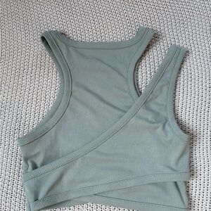 Sage Green Ribbed Asymmetrical Tank Top